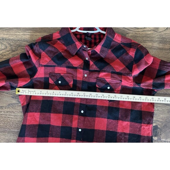 Urban Groove Women’s XL Buffalo Plaid Flannel Shirt Red Black Snap Front Pockets - Picture 6 of 9